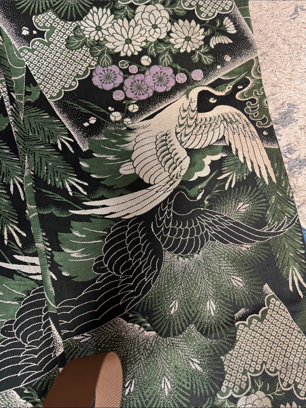 green long runner with bird prints
